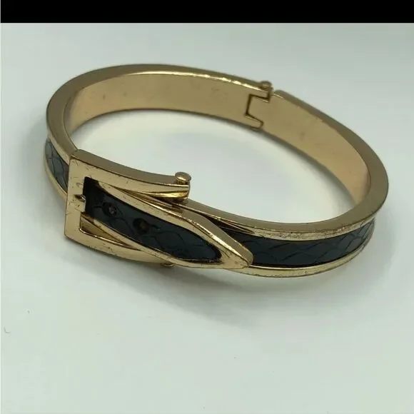 Vintage Black Belt Cuff Buckle Bracelet 2 1/2" - Picture 6 of 6